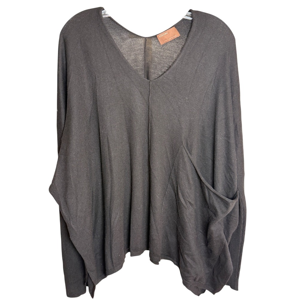 Kerisma Batwing Pocket Sweater Womens S/M Black Viscose Blend Oversized V-Neck